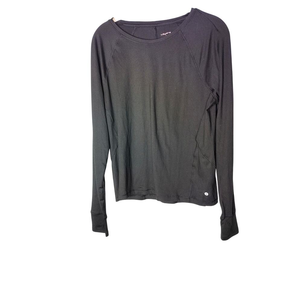 Layer 8 Performance Long Sleeve Women Shirt Black Size Large Thumb Inserts